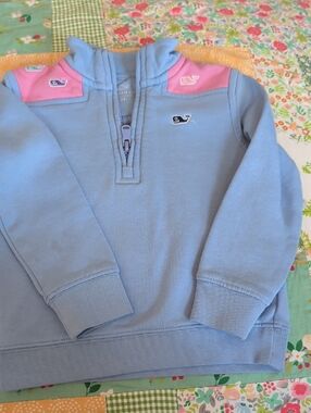 Vineyard Vines Girls Light Blue & Pink Half-Zip Pullover Shirt
